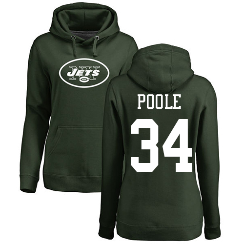 New York Jets Green Women Brian Poole Name and Number Logo NFL Football #34 Pullover Hoodie Sweatshirts->nfl t-shirts->Sports Accessory